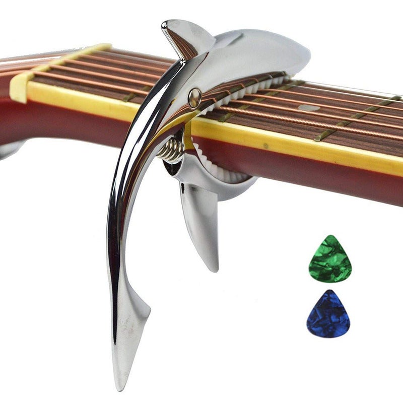 Imelod Zinc Alloy Guitar Capo Shark Capo for Acoustic and Electric Guitar with Good Hand Feeling, No Fret Buzz and Durable(Silver) - Image 1